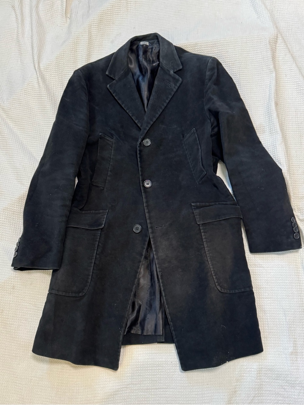 Washed Men's Black Single-Breasted Overcoat made in Italy